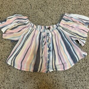 Pull & Bear Cropped Off The Shoulder Striped Top Size Small